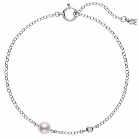 Mikimoto 18ct White Gold 5mm White Akoya Pearl Diamond Bracelet