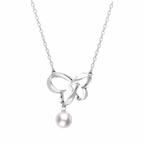 Mikimoto 18ct White Gold 6mm Akoya Pearl Interlocking Heart Necklace