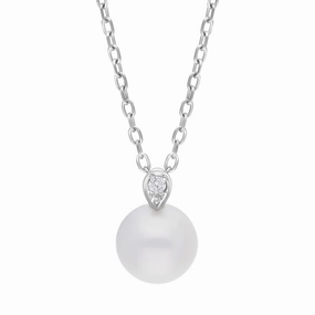 Mikimoto 18ct White Gold 7.75mm White Akoya Pearl Diamond Pendant