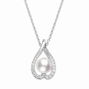 Mikimoto 18ct White Gold 7mm Akoya Pearl Diamond Petal Necklace