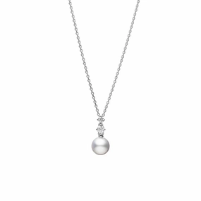 Mikimoto 18ct White Gold Akoya Pearl 0.10ct Diamond Morning Dew Necklace