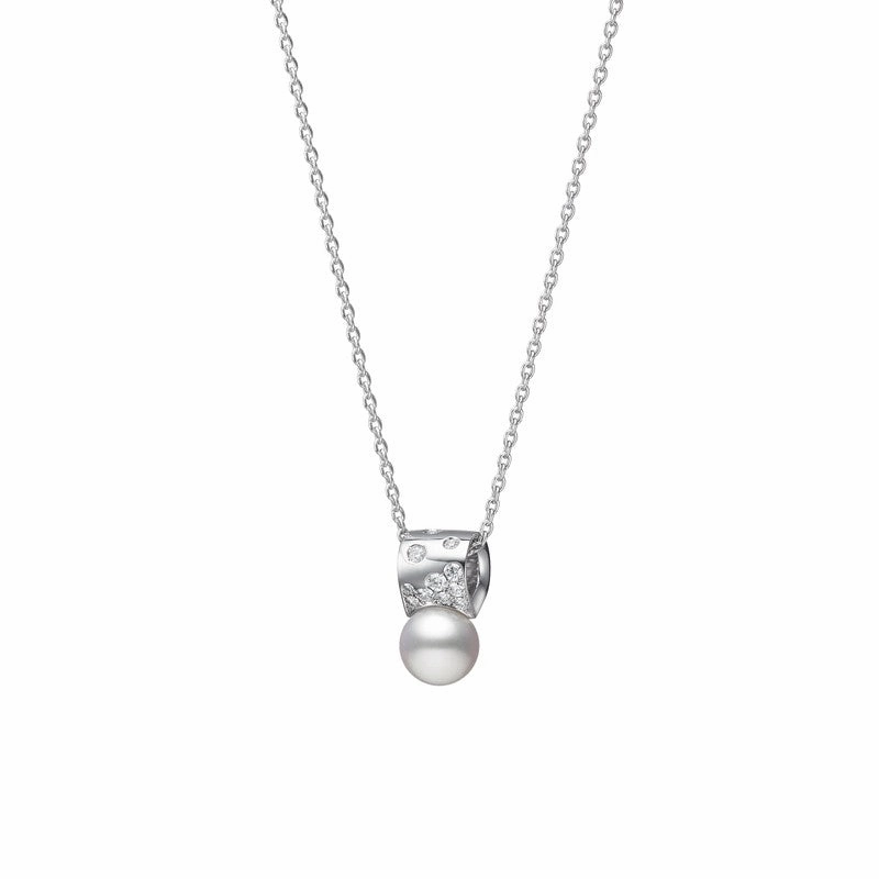 Mikimoto 18ct White Gold Akoya Pearl 0.18ct Diamond Universe Elements Necklace