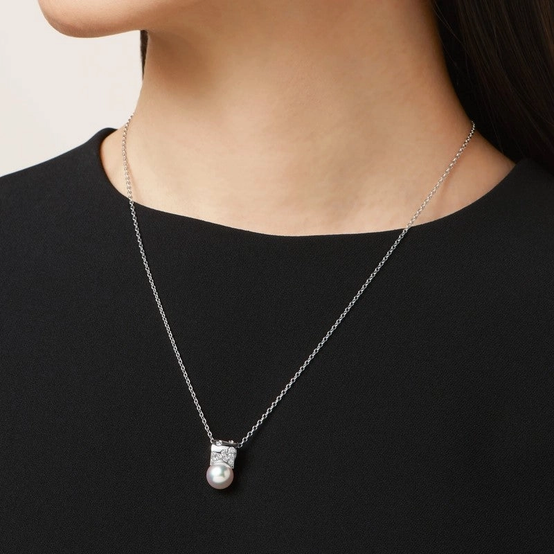 Mikimoto 18ct White Gold Akoya Pearl 0.18ct Diamond Universe Elements Necklace
