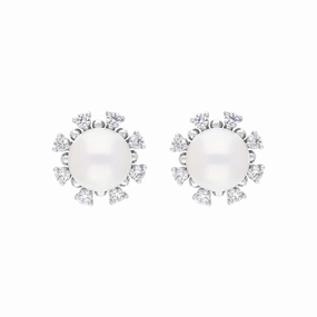 Mikimoto 18ct White Gold Akoya Pearl Diamond Earrings