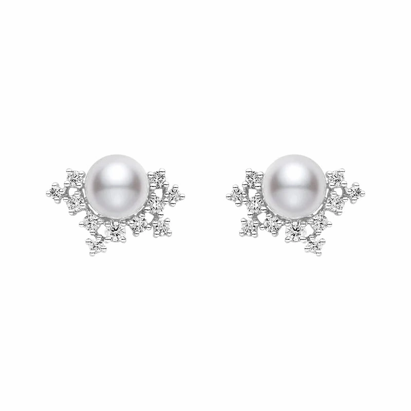 Mikimoto 18ct White Gold Akoya Pearl Diamond Earrings