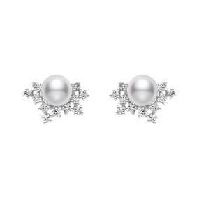 Mikimoto 18ct White Gold Akoya Pearl Diamond Earrings