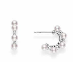 Mikimoto 18ct White Gold Akoya Pearl Diamond Hoop Earrings