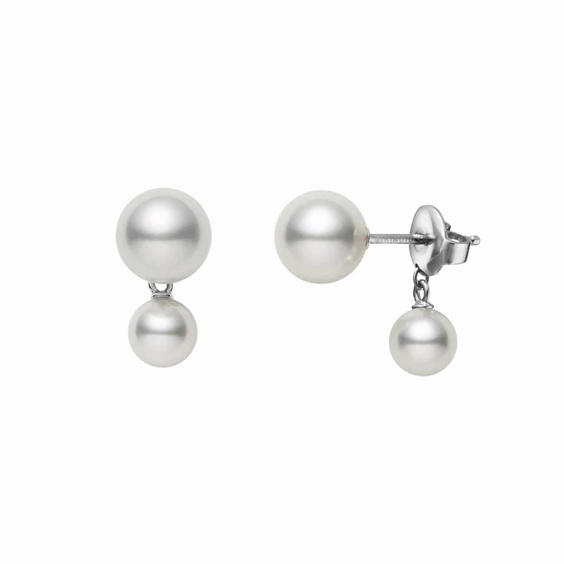Mikimoto 18ct White Gold Akoya Pearl Stud with Chain Drop Earrings
