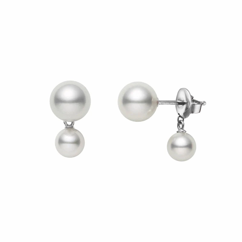 Mikimoto 18ct White Gold Akoya Pearl Stud with Chain Drop Earrings