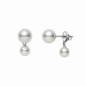 Mikimoto 18ct White Gold Akoya Pearl Stud with Chain Drop Earrings