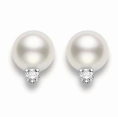 Mikimoto 18ct White Gold Diamond 10mm White A  South Sea Pearl Stud Earrings