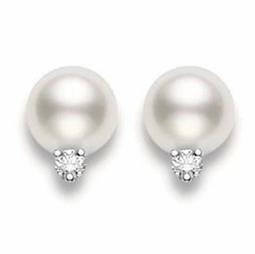 Mikimoto 18ct White Gold Diamond 10mm White A  South Sea Pearl Stud Earrings