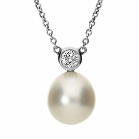 Mikimoto 18ct White Gold Diamond 12mm White Akoya Pearl Necklace