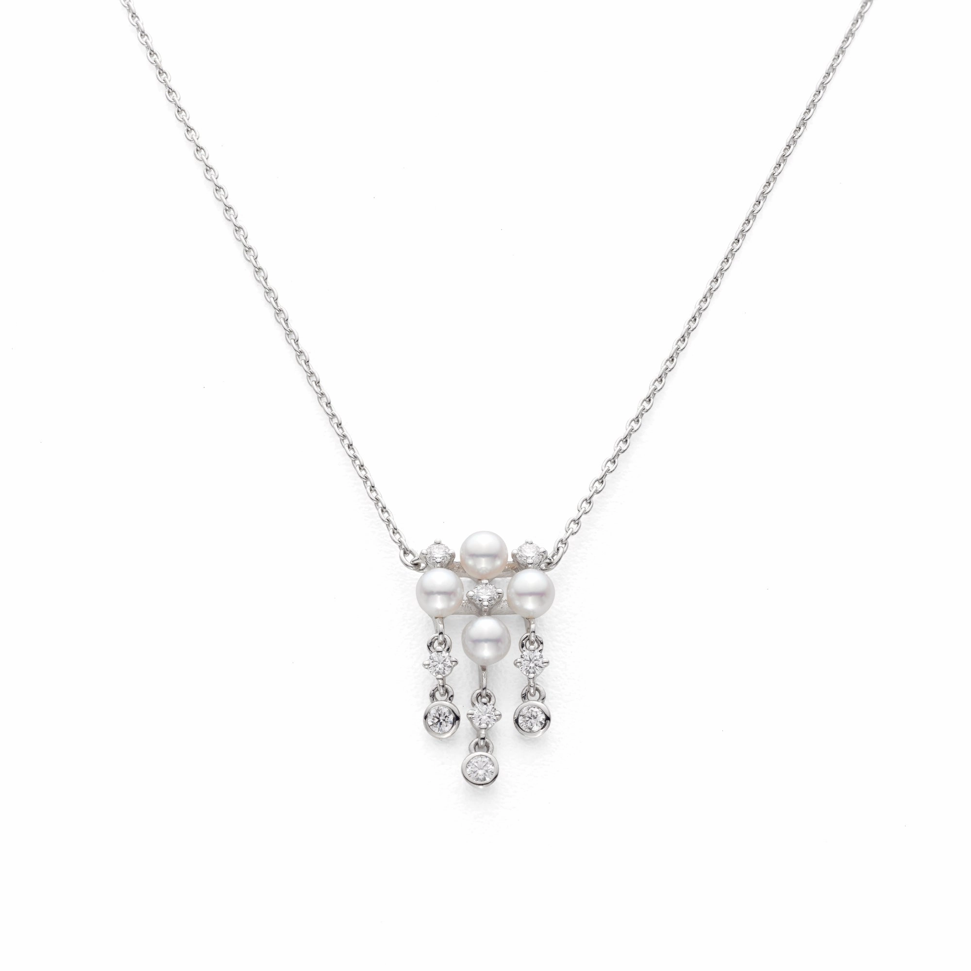 Mikimoto 18ct White Gold Diamond 3.25mm White Akoya Pearl Necklace D