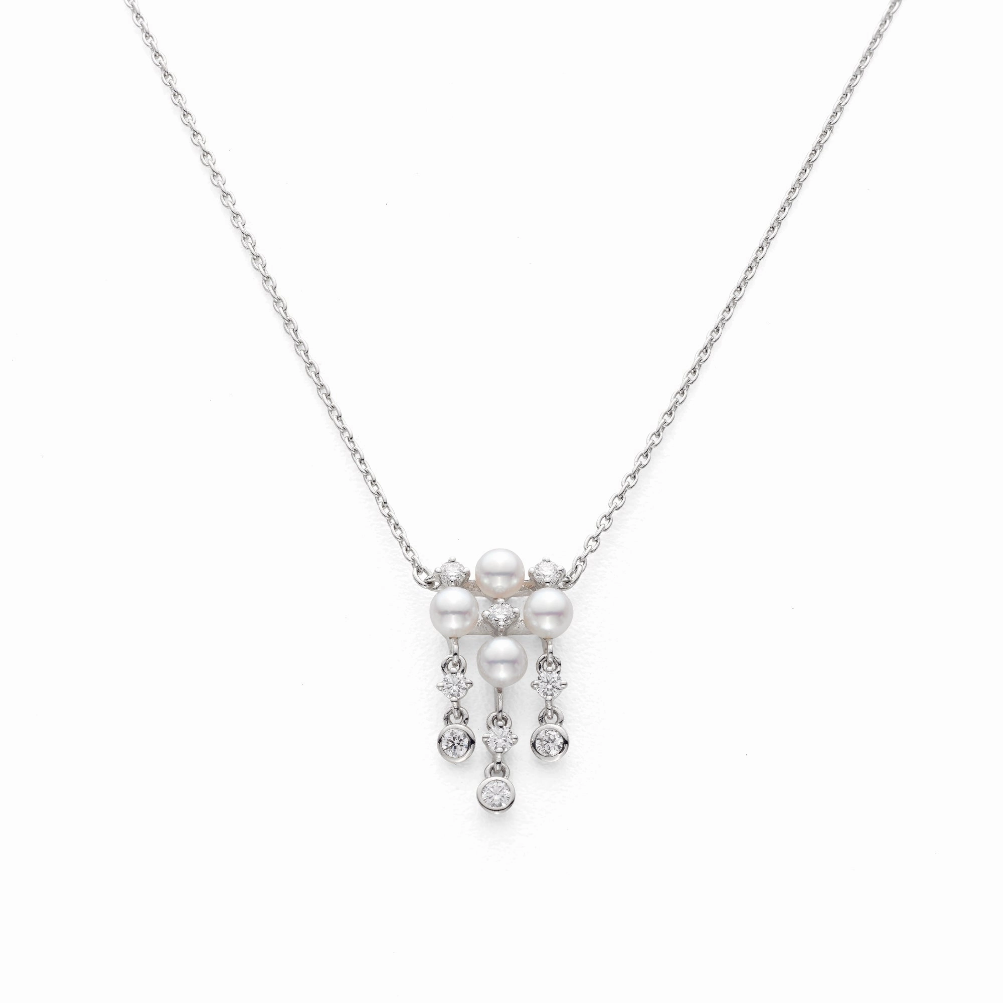 Mikimoto 18ct White Gold Diamond 3.25mm White Akoya Pearl Necklace D