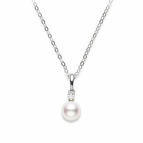 Mikimoto 18ct White Gold Diamond 7mm White AA Akoya Pearl Necklace