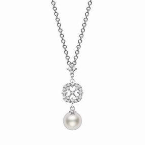 Mikimoto 18ct White Gold Diamond 8mm White A  Akoya Pearl Necklace