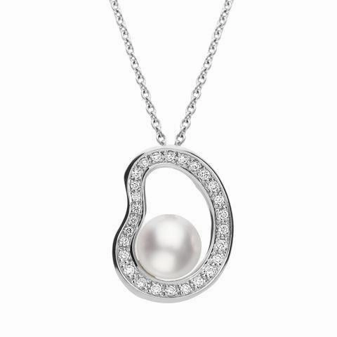 Mikimoto 18ct White Gold Diamond 8mm White Akoya Pearl Necklace