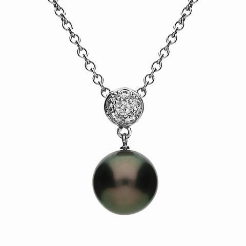 Mikimoto 18ct White Gold Diamond 9mm Black South Sea Pearl Necklace