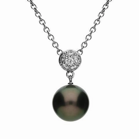 Mikimoto 18ct White Gold Diamond 9mm Black South Sea Pearl Necklace