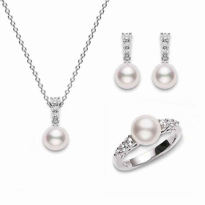 Mikimoto 18ct White Gold Diamond Akoya Pearl Three Piece Gift Set