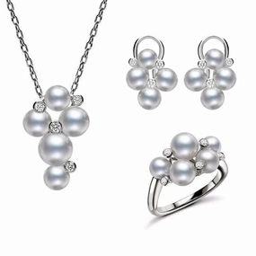 Mikimoto 18ct White Gold Diamond Akoya Pearl Three Piece Gift Set