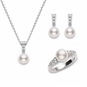 Mikimoto 18ct White Gold Diamond Akoya Pearl Three Piece Gift Set