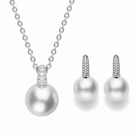 Mikimoto 18ct White Gold Diamond Akoya Pearl Two Piece Gift Set