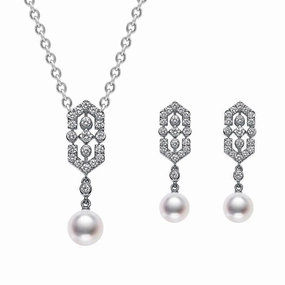 Mikimoto 18ct White Gold Diamond Akoya Pearl Two Piece Gift Set