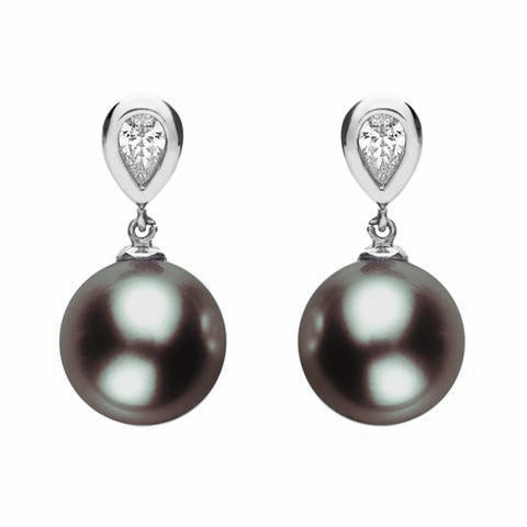 Mikimoto 18ct White Gold Diamond Black South Sea Pearl Earrings