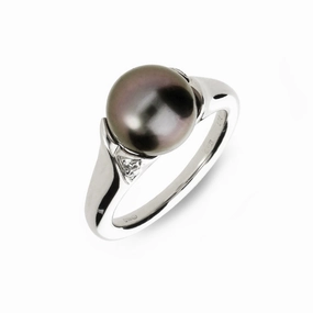 Mikimoto 18ct White Gold Diamond Black South Sea Pearl Ring D