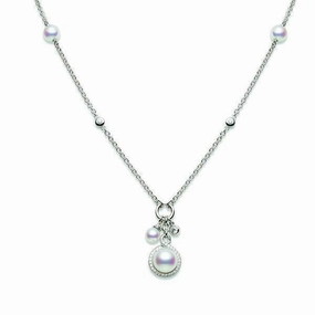 Mikimoto 18ct White Gold Diamond White A  Akoya Pearl Necklace