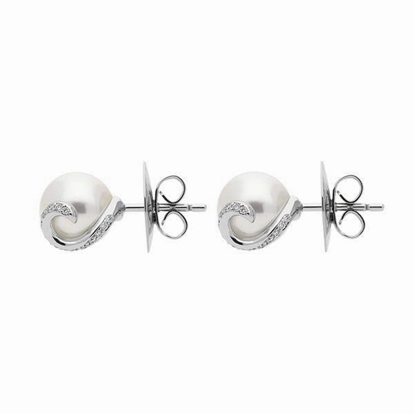 Mikimoto 18ct White Gold Diamond White A  Akoya Pearl Stud Earrings