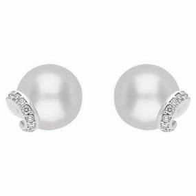 Mikimoto 18ct White Gold Diamond White A  Akoya Pearl Stud Earrings