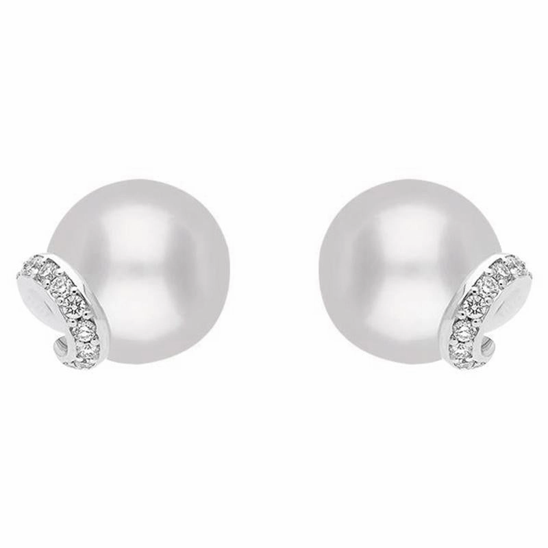 Mikimoto 18ct White Gold Diamond White A  Akoya Pearl Stud Earrings