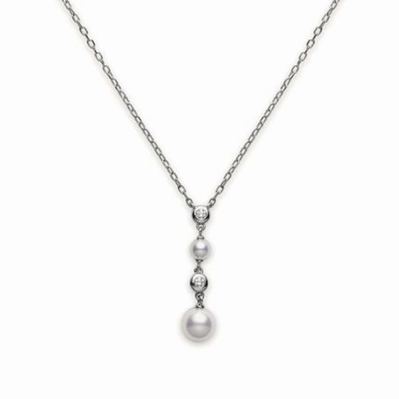 Mikimoto 18ct White Gold Diamond White Akoya Pearl Drop Pendant
