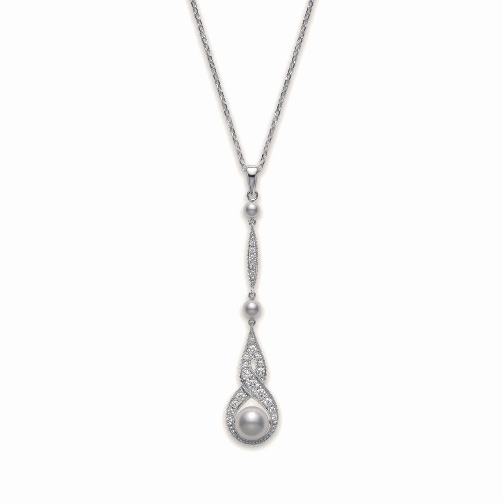 Mikimoto 18ct White Gold Diamond White Akoya Pearl Necklace