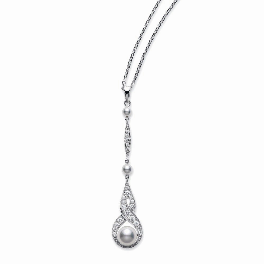 Mikimoto 18ct White Gold Diamond White Akoya Pearl Necklace