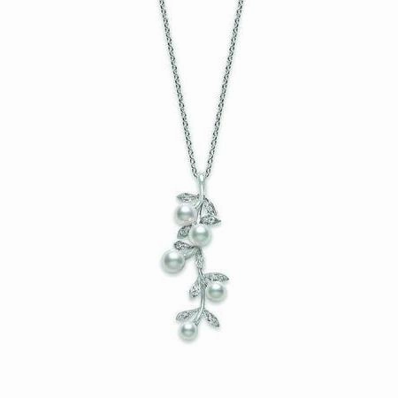 Mikimoto 18ct White Gold Diamond White Akoya Pearl Olive Necklace