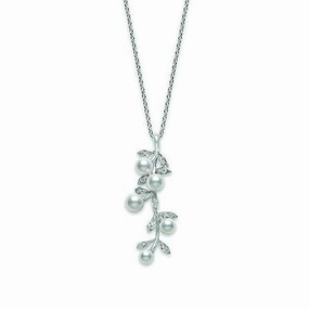 Mikimoto 18ct White Gold Diamond White Akoya Pearl Olive Necklace
