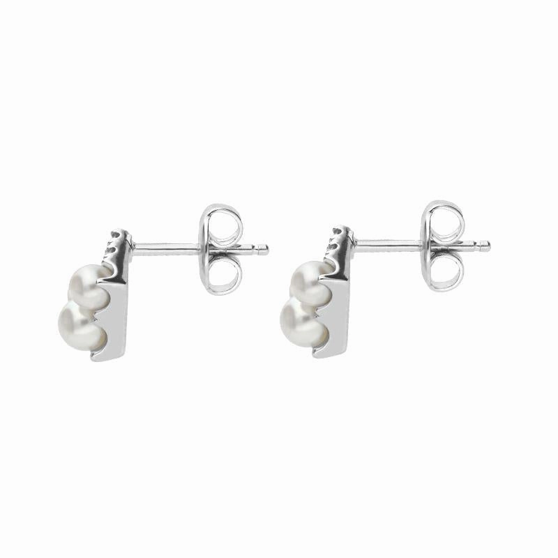 Mikimoto 18ct White Gold Diamond White Akoya Pearl Stud Earrings