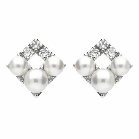 Mikimoto 18ct White Gold Diamond White Akoya Pearl Stud Earrings
