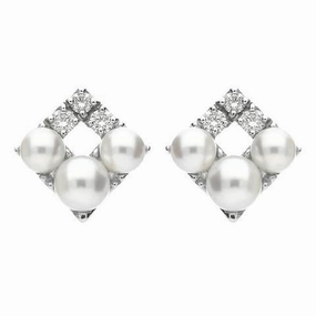 Mikimoto 18ct White Gold Diamond White Akoya Pearl Stud Earrings