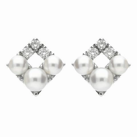 Mikimoto 18ct White Gold Diamond White Akoya Pearl Stud Earrings
