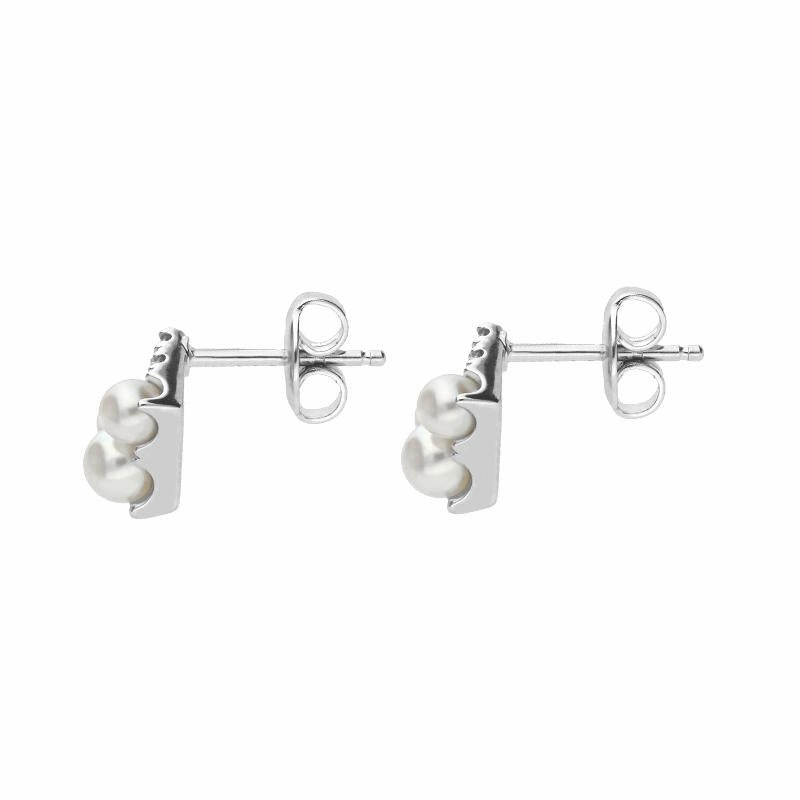 Mikimoto 18ct White Gold Diamond White Akoya Pearl Stud Earrings