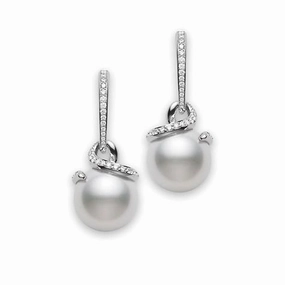 Mikimoto 18ct White Gold Diamond White South Sea Pearl Twisted Earrings