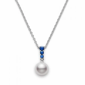 Mikimoto 18ct White Gold Sapphire 8mm White Akoya Pearl Necklace