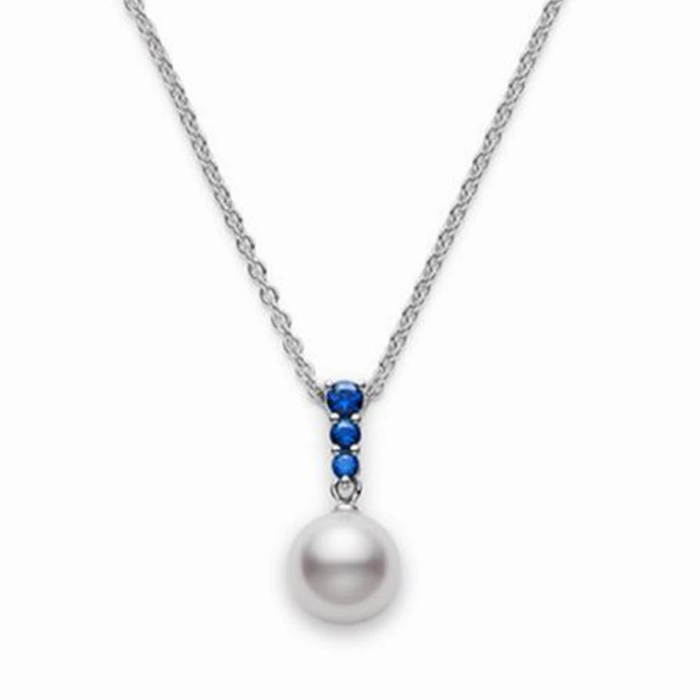 Mikimoto 18ct White Gold Sapphire 8mm White Akoya Pearl Necklace