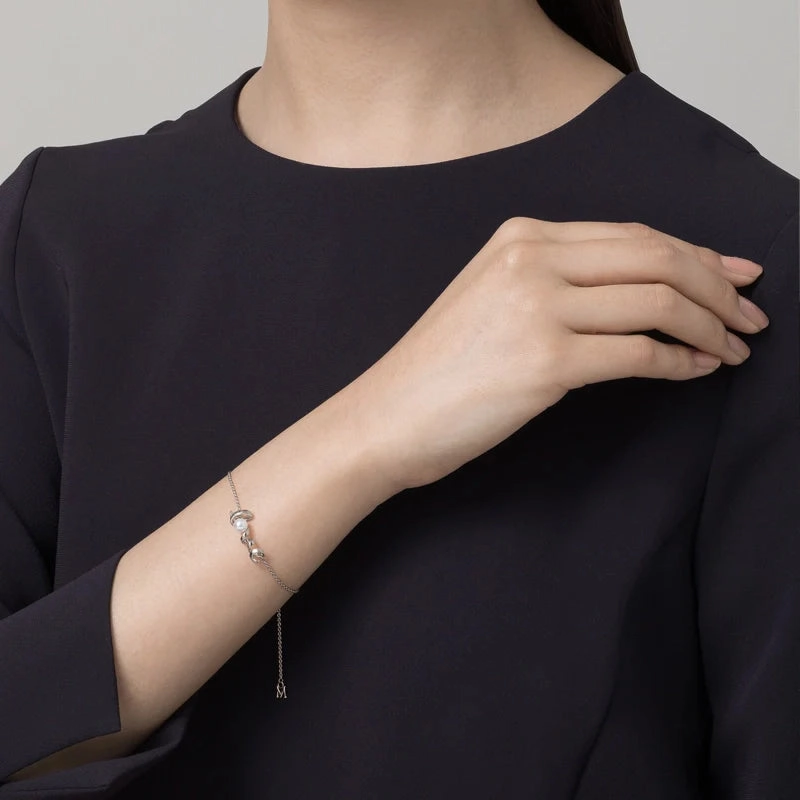 Mikimoto 18ct White Gold White Akoya Pearl and Diamond 'Love' Bracelet