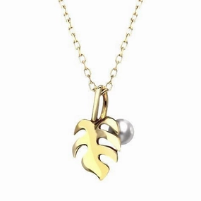 Mikimoto 18ct Yellow Gold 4.5mm Akoya Pearl Leaf Necklace